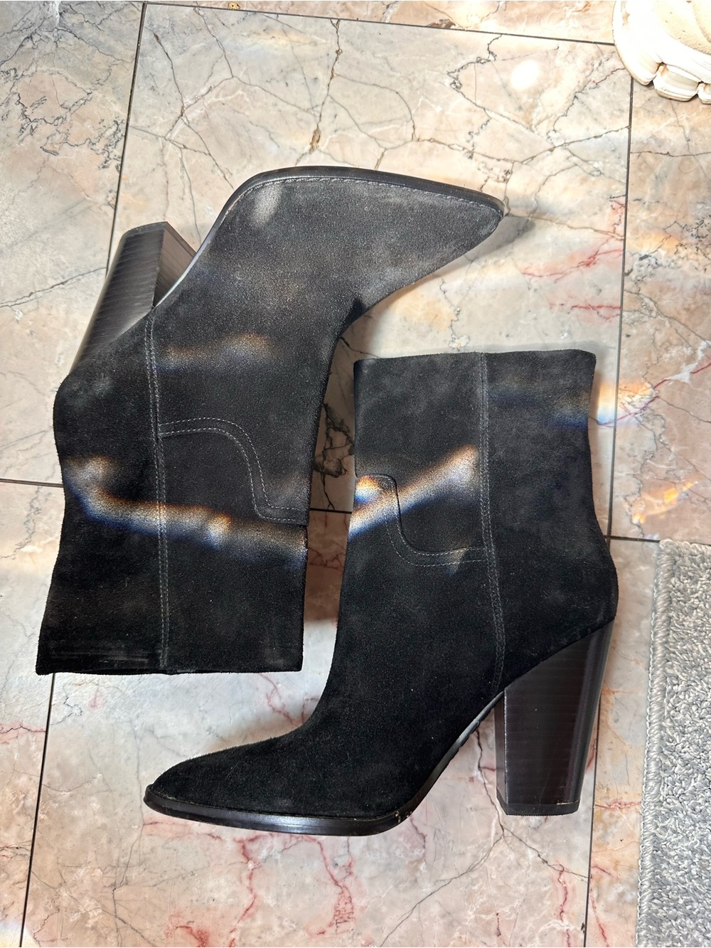 Marc Fisher Black Suede Pointed Toe Ankle Boots